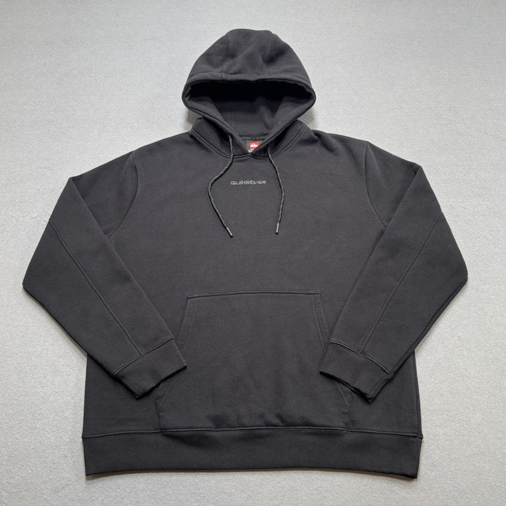 Quiksilver Hoodie Men's Large Black DryFlight Fleece Lined Pullover Sweatshirt